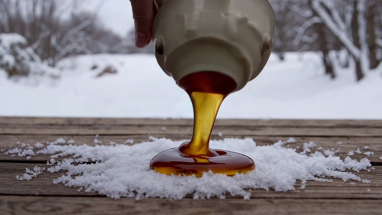 Maple Syrup Pouring on Snow