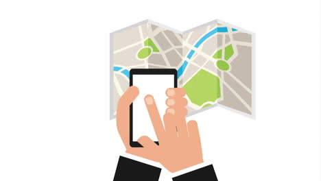utilizando una aplicación de mapas para teléfonos inteligentes
