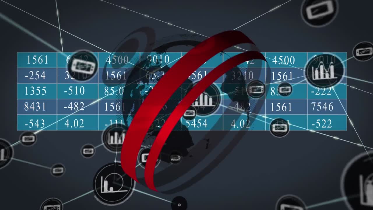 Animation of globe, data processing and network of connections