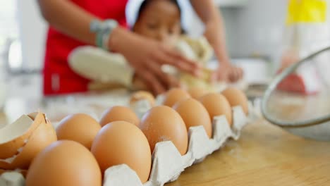 Close-up-of-egg-tray-on-kitchen-worktop-at-home-4k