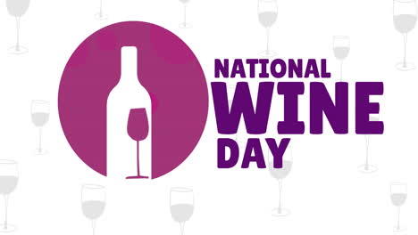 animation of national wine day text over glass of wine icons