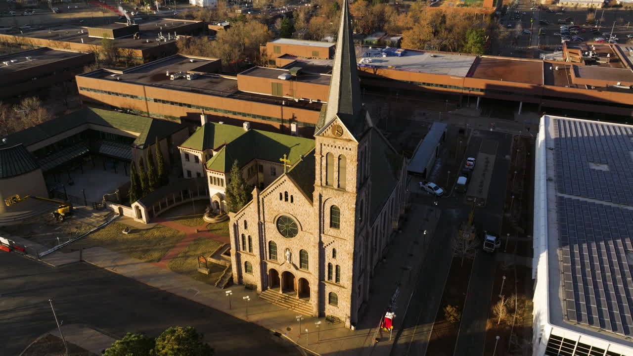Denver religious landmark seen by drone