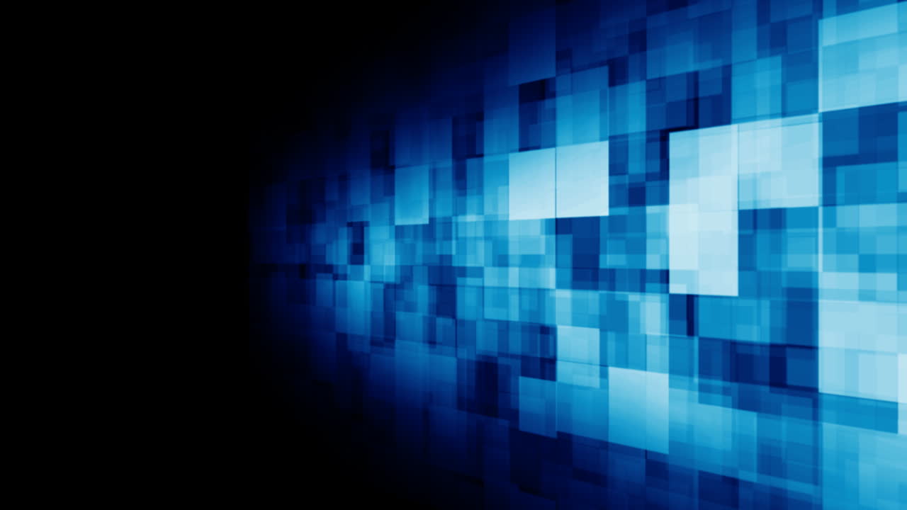 Dynamic Blue Squares Moving on Abstract Digital Background