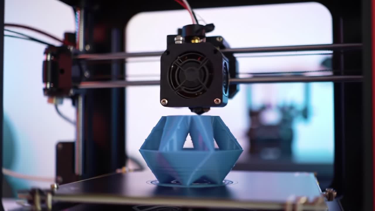 A Close-Up Look at the Intricate Process of 3D Printing: Creating a Stunning Blue Geometric Structure Layer by Layer with Advanced Technology