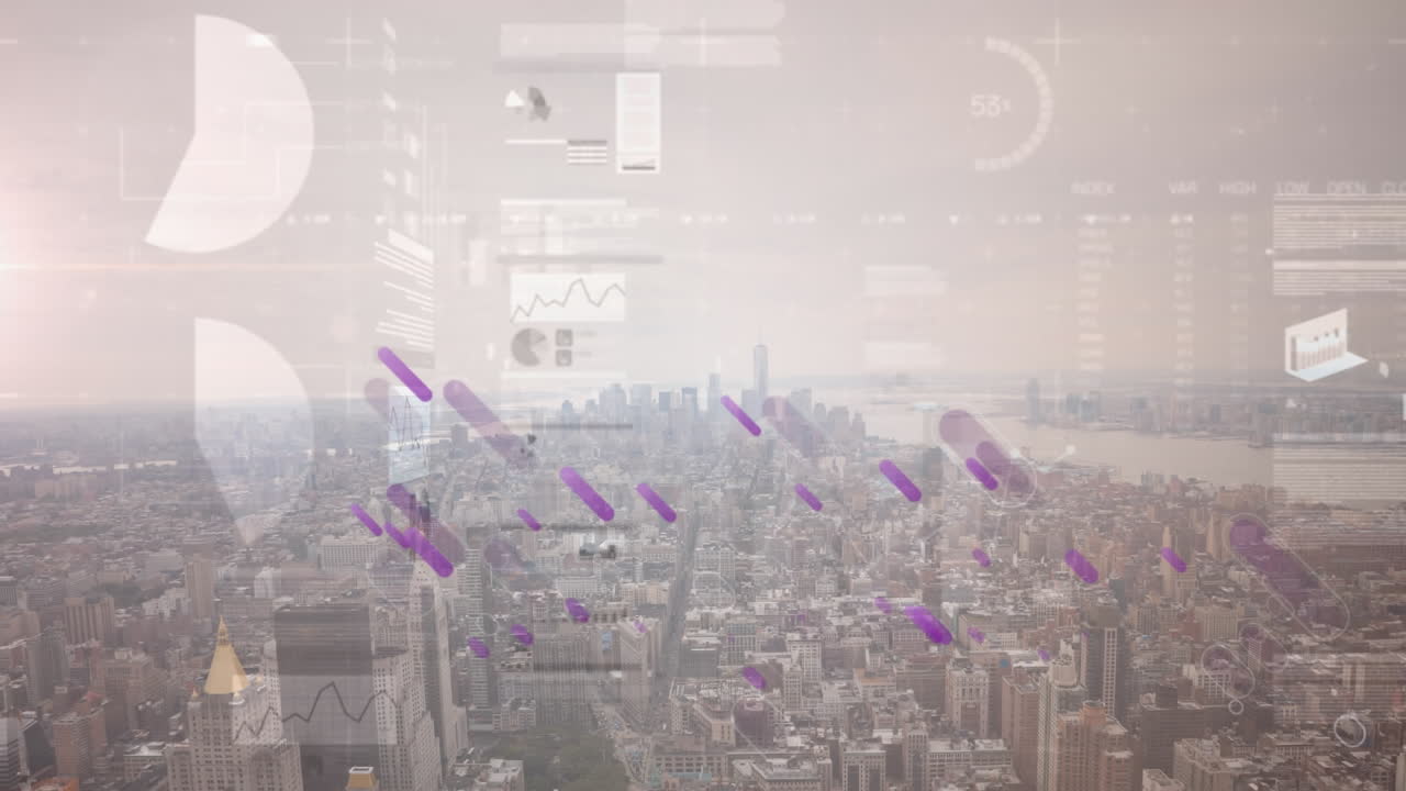 도시 풍경에 대한 통계 및 데이터 처리의 애니메이션