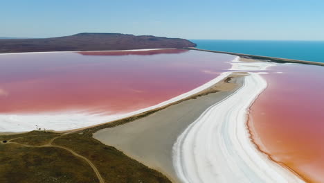 aerial view of a pink salt lake