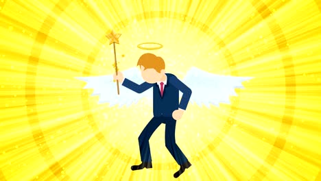 ángel de dibujos animados volando en el cielo. feliz. traje de negocios. cosplay. diseño plano de bucle.