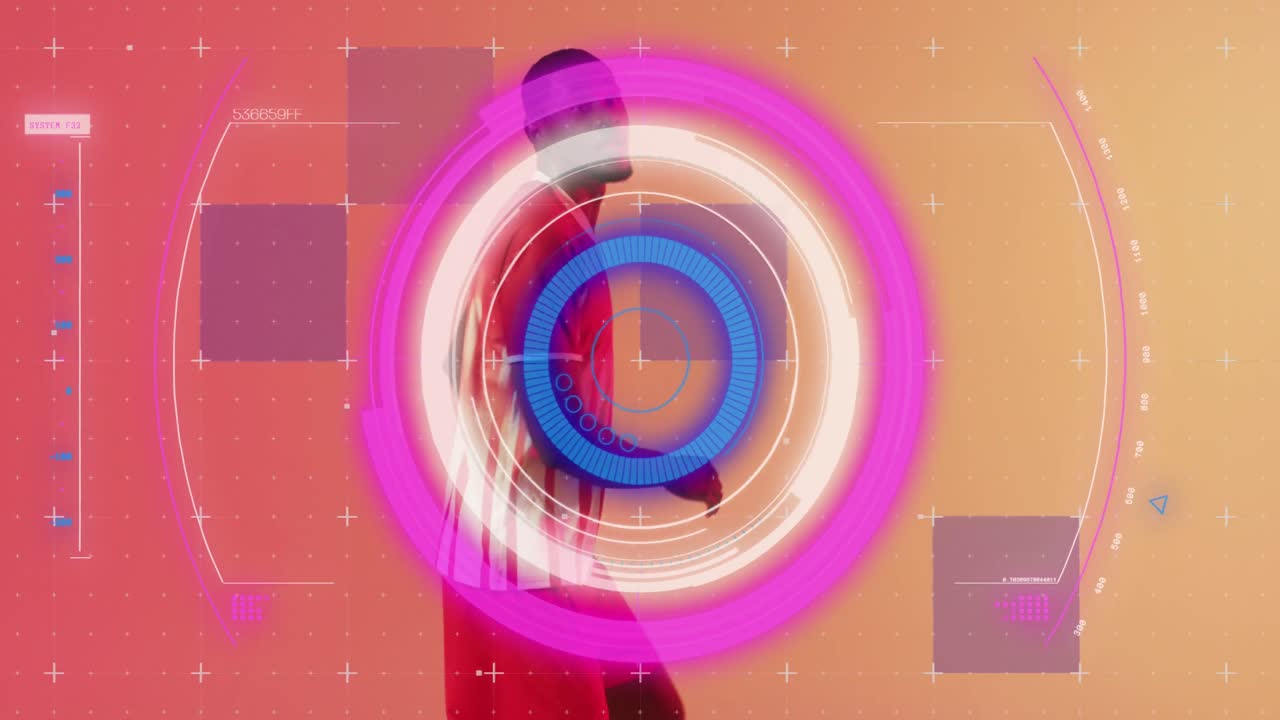 animación de un jugador de fútbol afroamericano sobre el procesamiento de datos