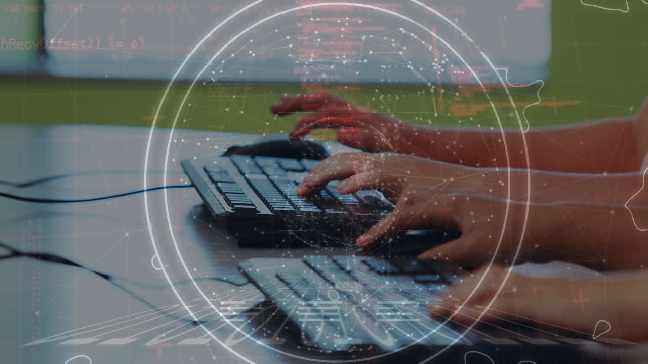 학교에서 컴퓨터를 사용하는 백인 학생들에 대한 연결과 지구의 애니메이션