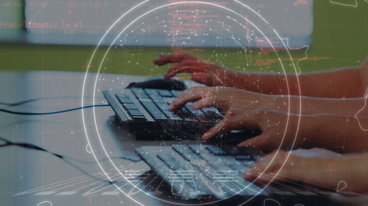Animação de conexões e globo sobre alunos caucasianos usando computador na escola