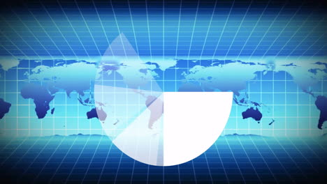 displaying world map with grid lines and animated pie chart