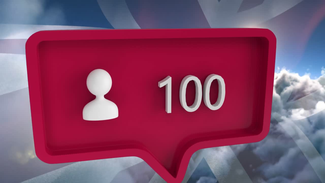 анимация значка людей с цифрами на речевом пузырьке с флагом сша