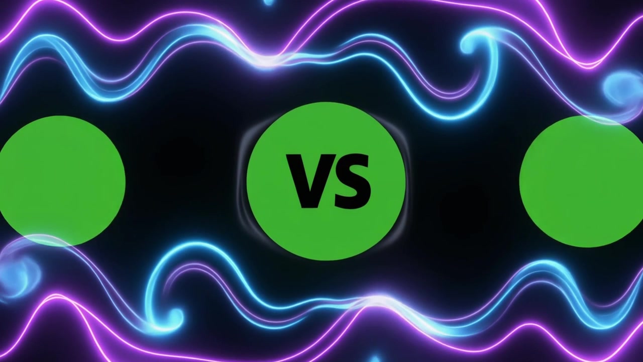 Tela Versus com Ondas de Energia Neon e Círculos Verdes