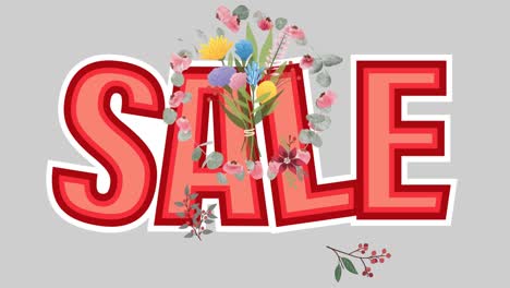 animación de texto de venta sobre flores de prado que se mueven en movimiento hipnótico