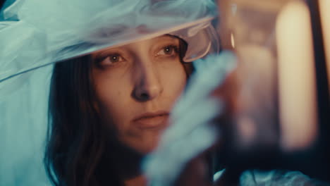 ethereal woman behind a translucent veil