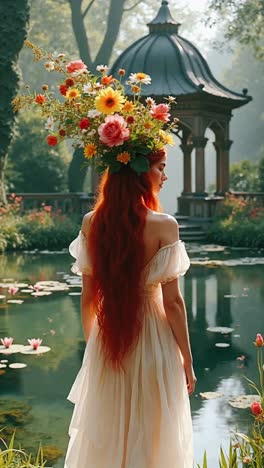 woman in a floral dress in a garden