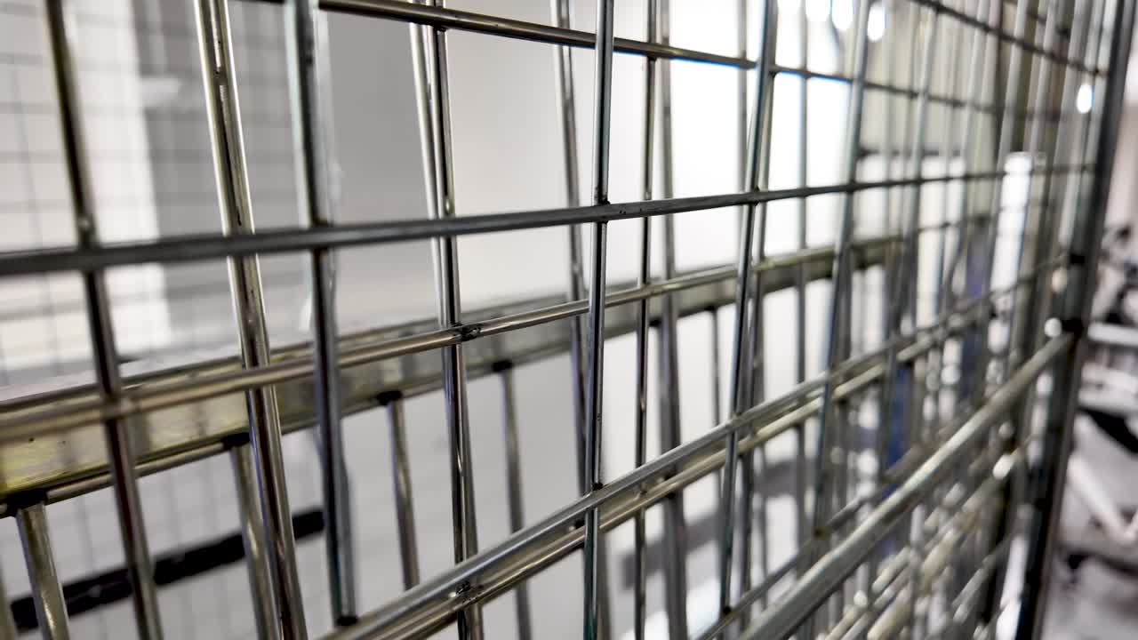 Detailed view of metallic grid structure showcasing industrial utility and geometric design.