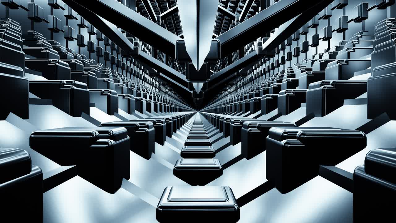 Animation of moving through a metal chrome-plated sparkling tunnel