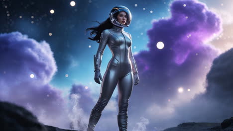 woman in astronaut suit on an alien planet