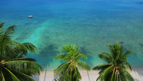 Tourists-enjoying-the-tropical-paradise-with-a-resort-nestled-among-palm-trees-and-lush-vegetation-on-the-coast-of-a-tropical-island