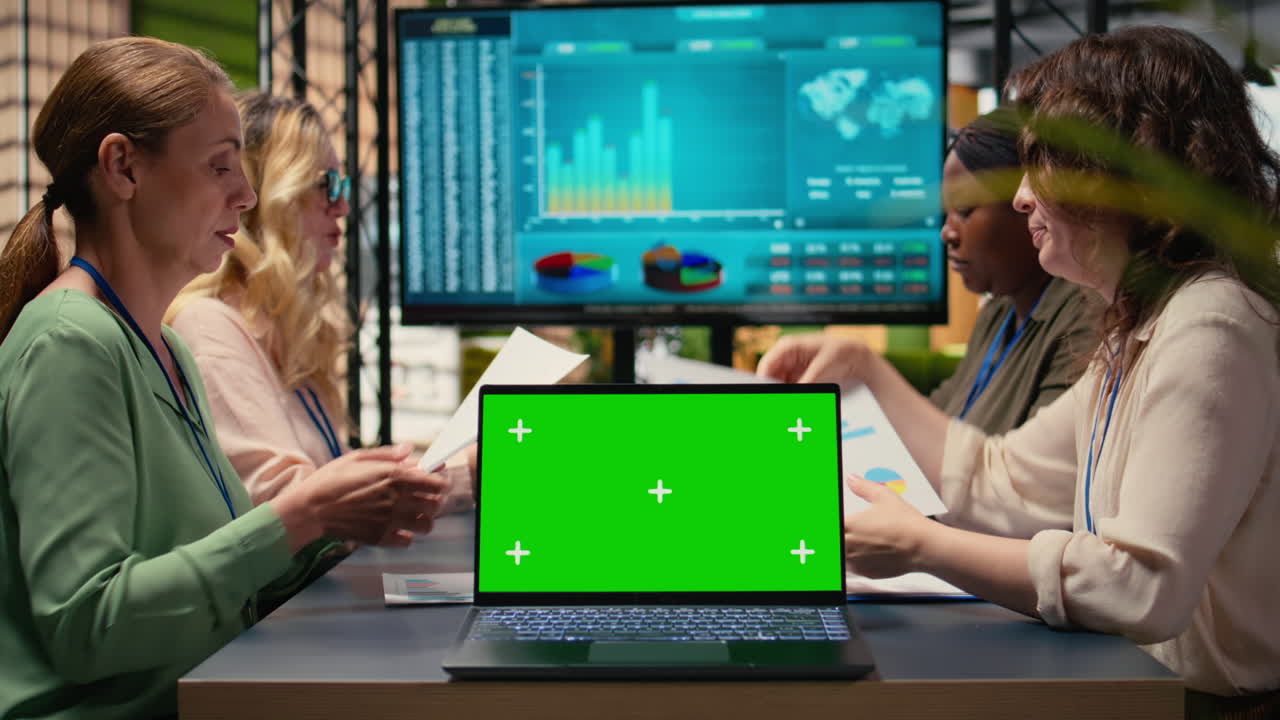 Ambitious professionals align goals for collaboration with mockup screen