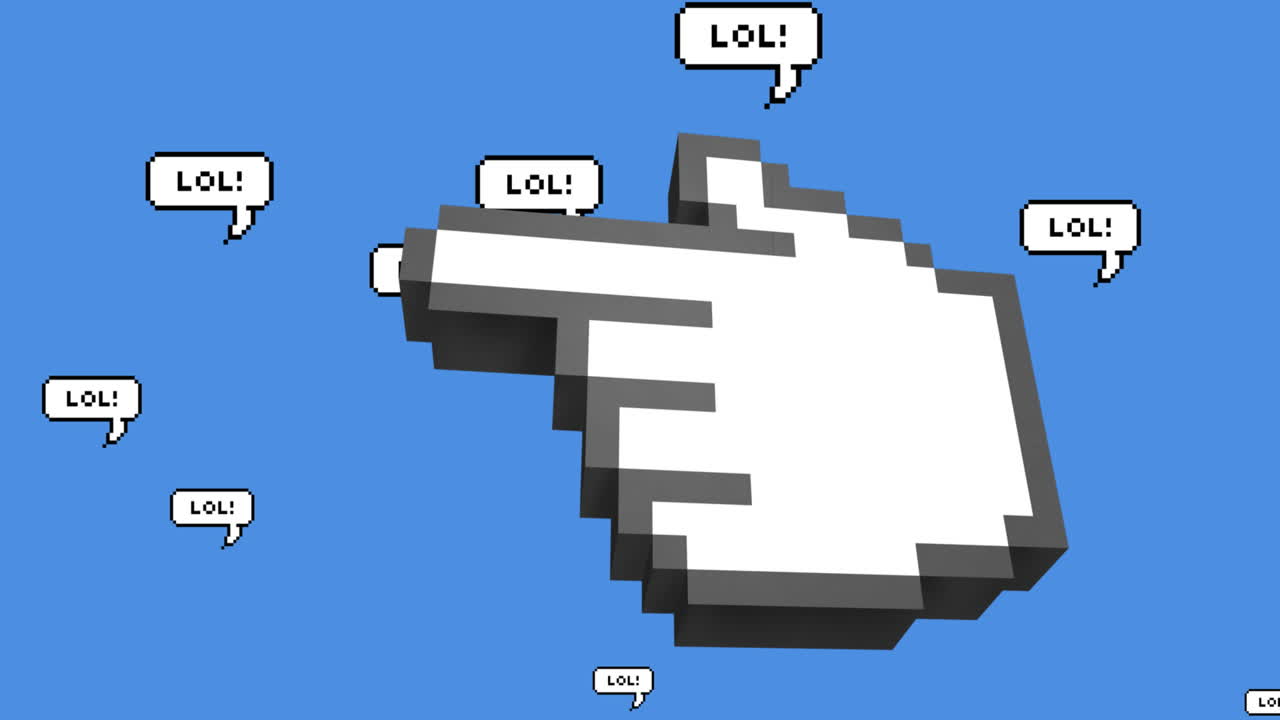 파란색 배경에 음성 거품에 lol 텍스트에 대한 손가락 가리키는 아이콘