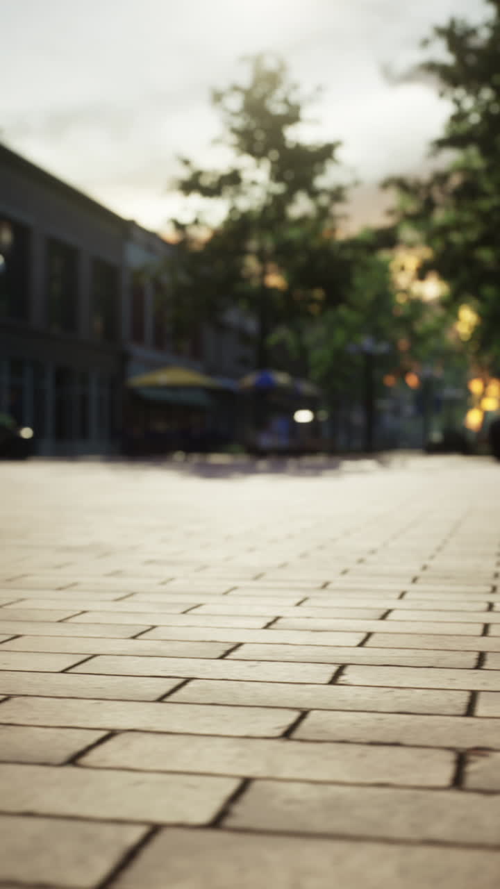 Peaceful Street Scene: Cobblestone Pavement and City Buildings