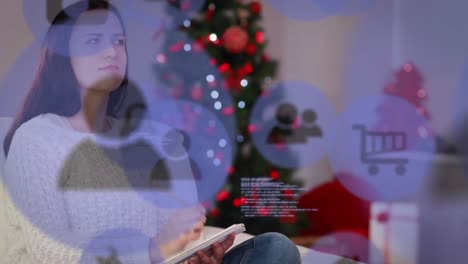 animación de iconos de los medios sobre la escritura de la mujer caucásica.