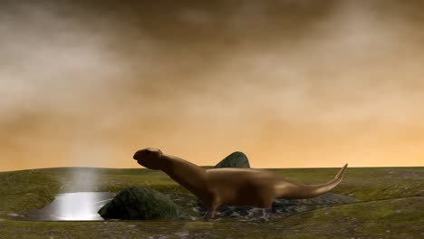 Animation-Einer-Digitalen-Skulptur-Eines-Sauropoden-Im-See