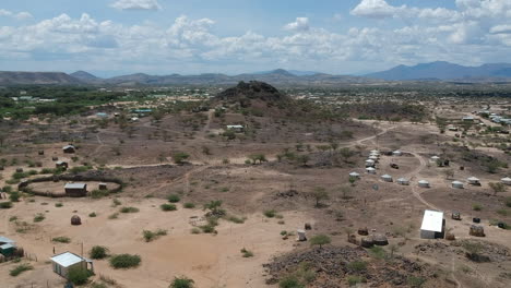 drone aerials over turkana african village during the day