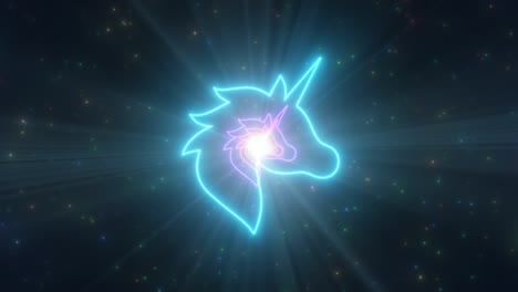 rainbow unicorn shape outline colorful glowing neon lights tunnel sky - 4k seamless vj loop motion background animation