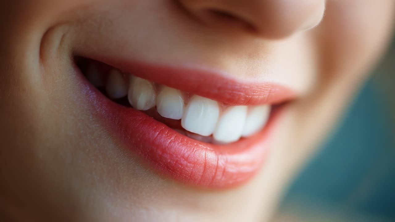 Captivating Smile: A Close-Up View of a Radiant Smile with Shining White Teeth and Softly Painted Lips, Highlighting the Beauty of Joy and Confidence in a Person's Expression