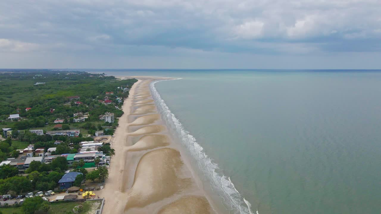 Cha Am Scenic Coastal Beach with Beautiful Sands in Phetchaburi, Thailand. Aerial Drone Shot.