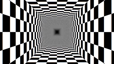 patrón de tablero de ajedrez de túnel sin fin ilusión de perspectiva en blanco y negro - animación de fondo de movimiento de bucle vj sin costura de 4k