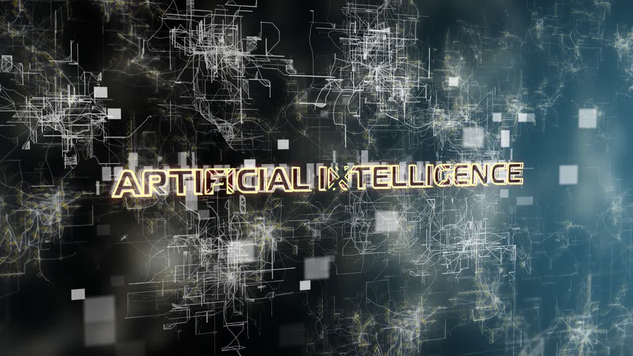 Artificial Intelligence Concept Text Reveal Animation with Digital Abstract Technology Background 3D Rendering for AI, Machine Learning, Technology, Motion Design 4k