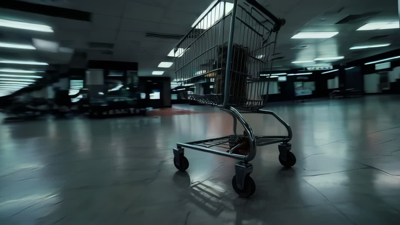 Empty Shopping Cart in an Abandoned Mall