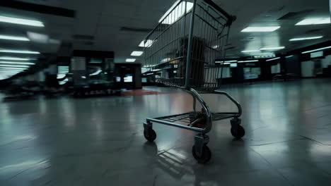 empty shopping cart in an abandoned mall