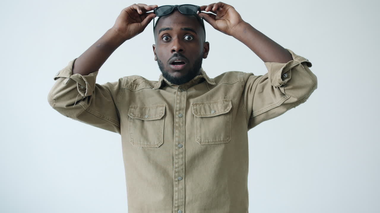 Man Wearing Sunglasses and Expressing Surprise