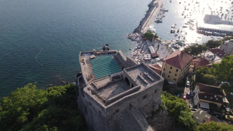 herceg novi's forte mare fortress overlooking montenegro's adriatic coastline - aerial