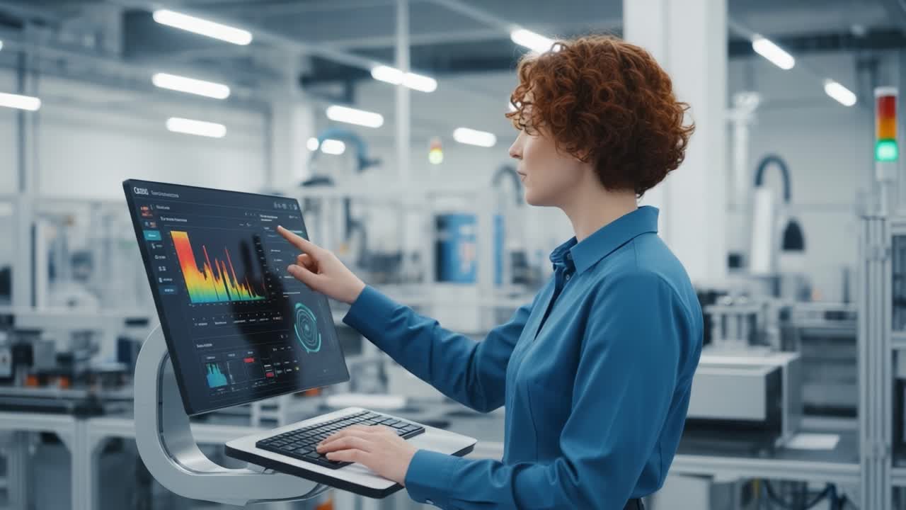 A Focused Professional Analyzes Data on a High-Tech Display in a Modern Industrial Environment, Highlighting the Importance of Advanced Analytics in Today's Technology Landscape