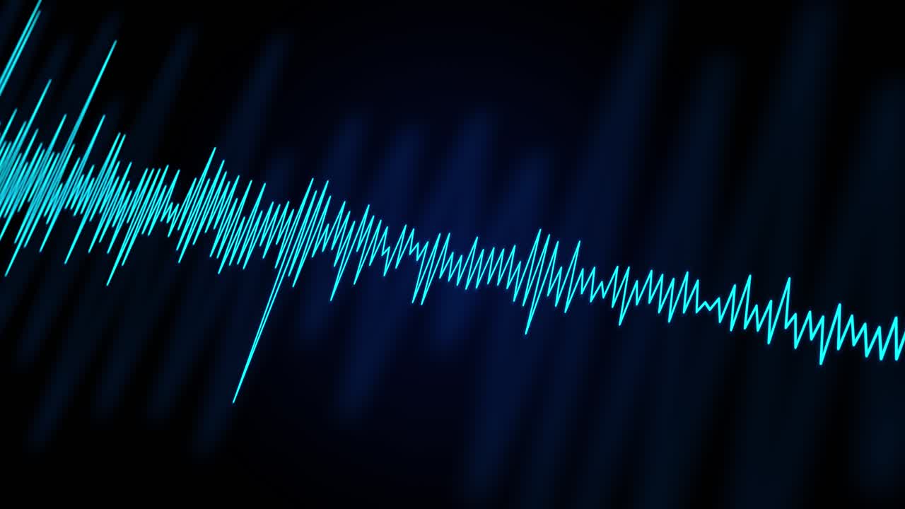 Abstract blue digital equalizer sound or audio waveform on black loop background sound wave design
