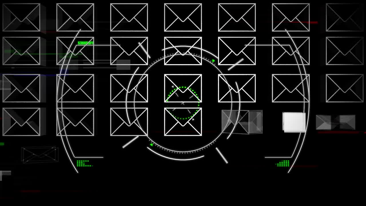 봉투 이메일 아이콘의 애니메이션, 범위 스캔 및 데이터 처리
