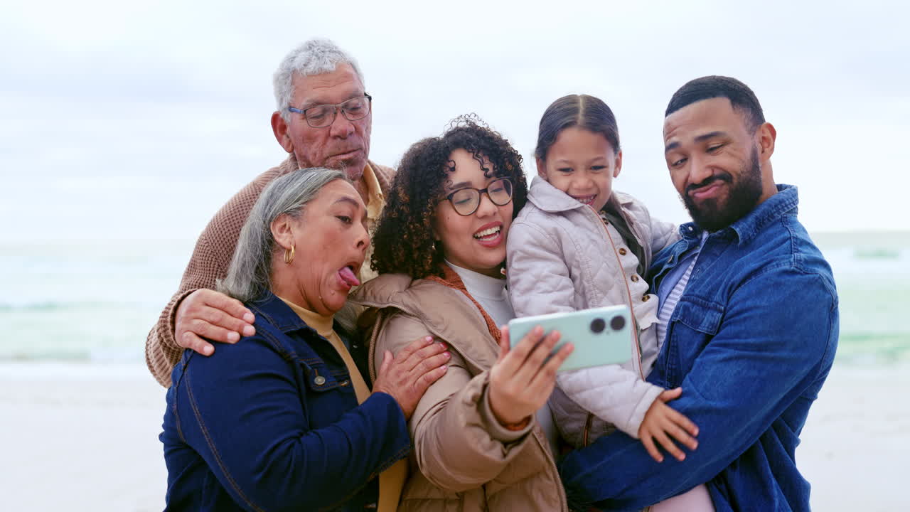 Selfie, beach and grandparents