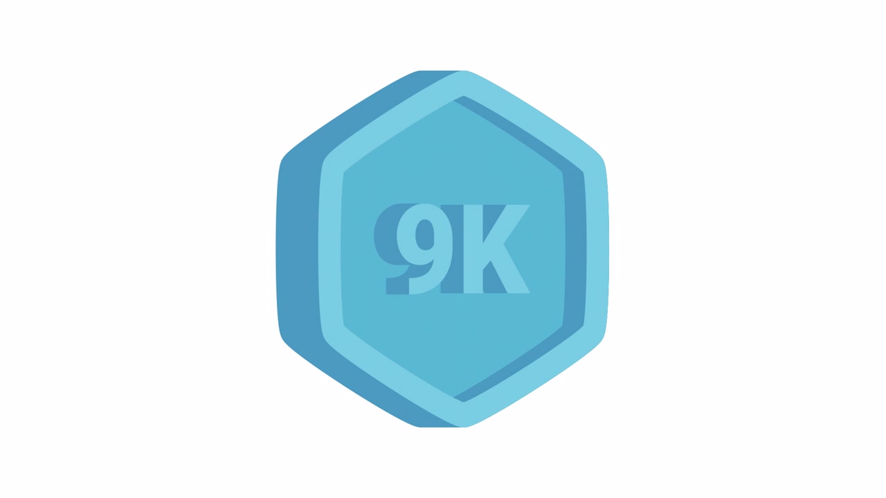 Sparkling Blue Hexagon 9K Badge Animation on White Background