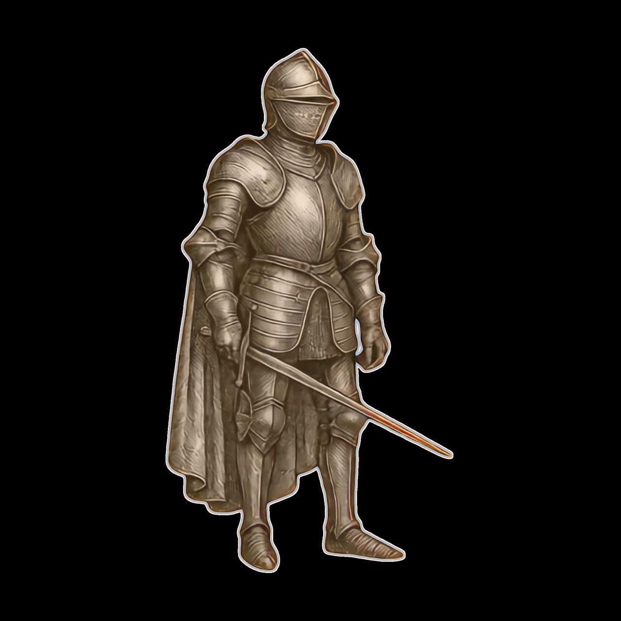 Medieval knight in armor animation isolated asset, transparent 4K video, alpha channel, ProRes 4444