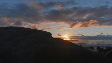 sunset at utakleiv beach in norway on lofoten