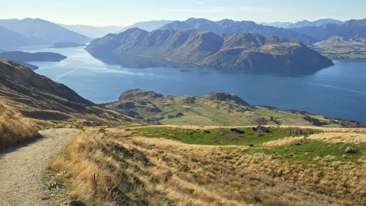 Roys Peak Summit Views At Daytime In South Island, New Zealand - Wide Shot