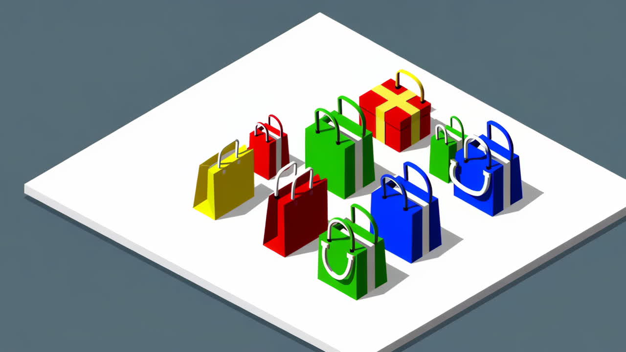 Colorful Isometric Shopping Bags and Gift Box