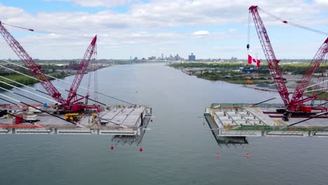 almost finished construction of gordie howe international bridge connecting detroit and windsor