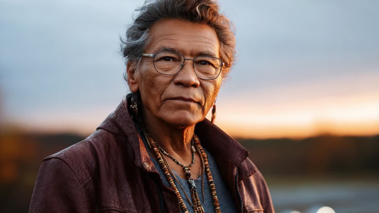 Portrait of a Native American Man at Sunset